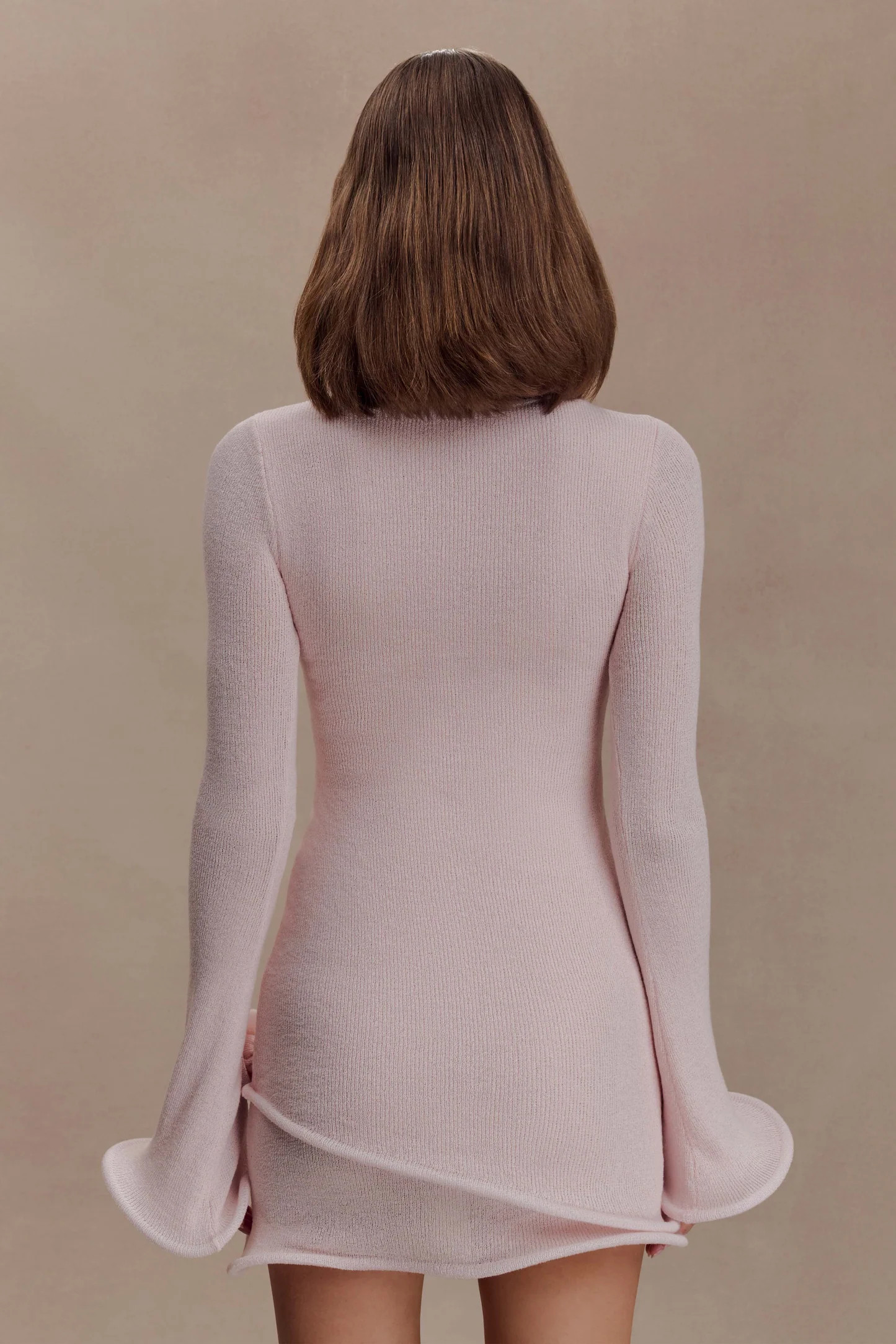 Knit Long Sleeve Mini Dress - Misty Rose | MESHKI US