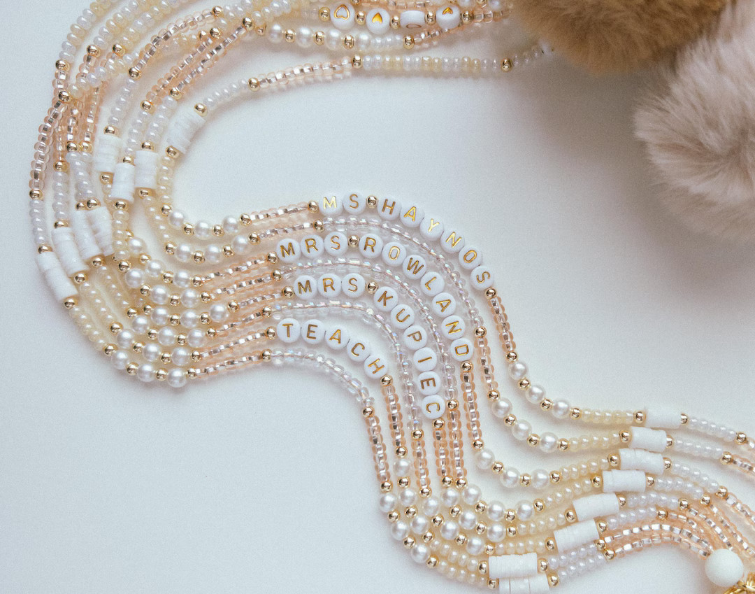 NEW NEUTRAL Teacher Lanyard, Beaded Lanyard, Classy Lanyard, Personalized Teacher Lanyard, White,... | Etsy (US)