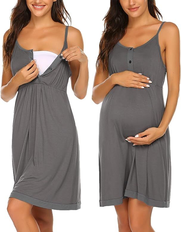 Ekouaer Women's Maternity Dress Nursing Nightgown Breastfeeding Full Slips Sleepwear S-XXL | Amazon (US)
