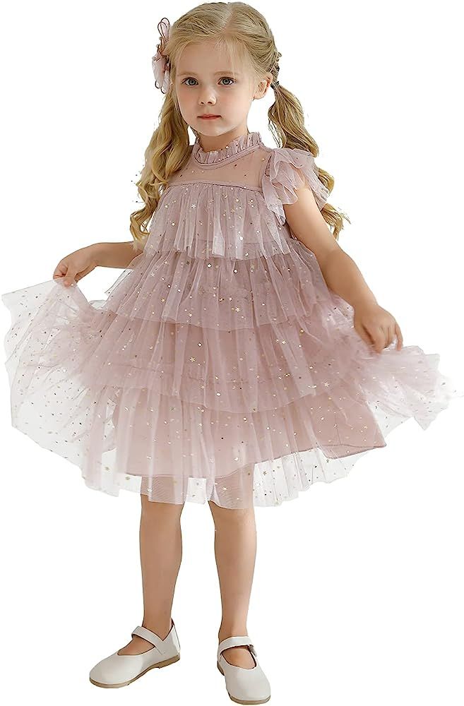 Amazon.com: TTYAOVO Girls Little Stars Printed Layered Tutu Tulle Flower Princess Party Dresses 1... | Amazon (US)