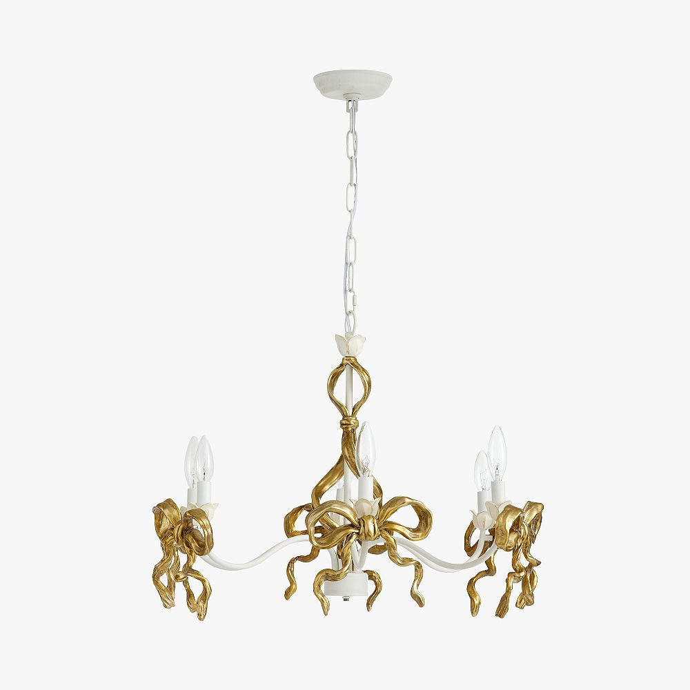 LoveShackFancy Bow Chandelier, White Gold | Pottery Barn Teen