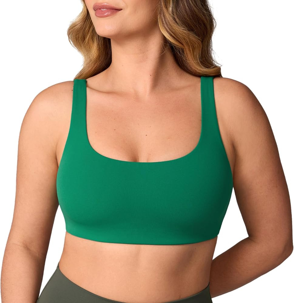 UNISSU Hugcurve Double Lined No Padding Sports Bra Scoop Neck Cross Back Convertible Wireless Yoga Workout Crop Top | Amazon (US)