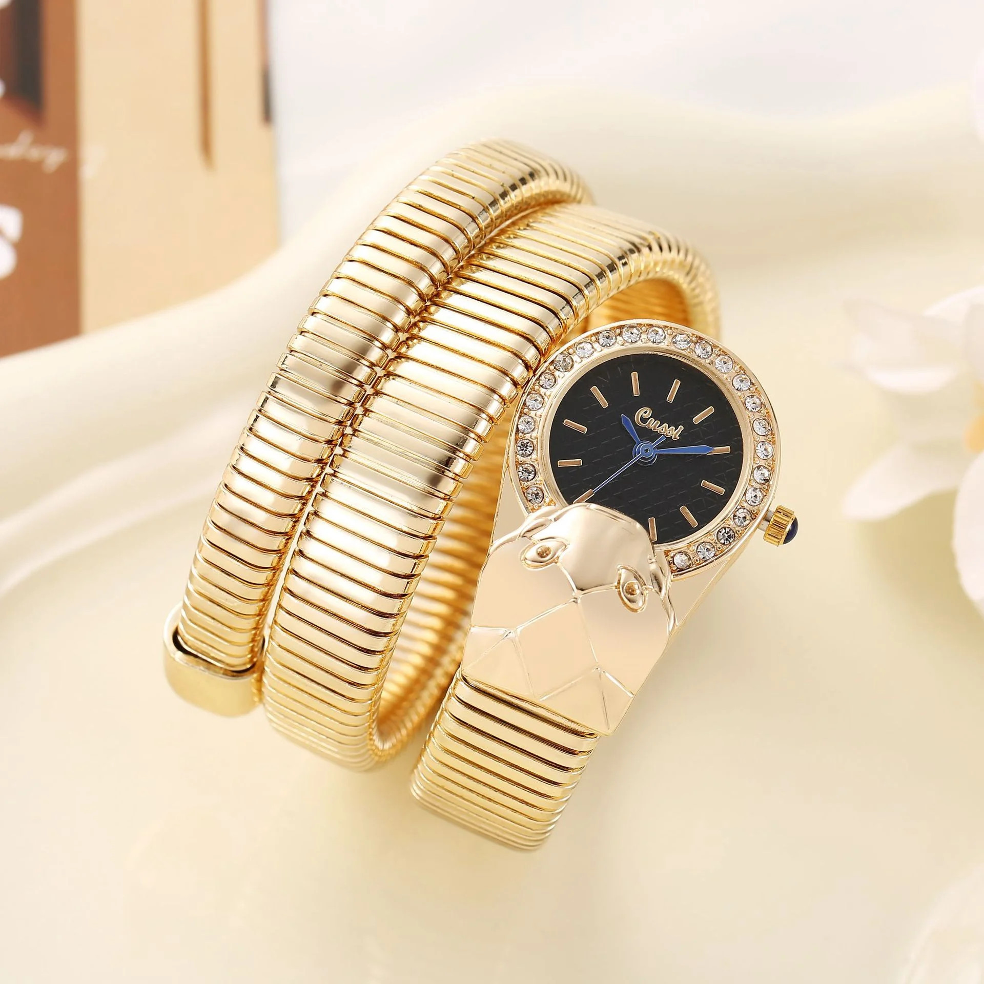 Golden Snake Wrap Bangle Watch with Black Dial, Elegant Women’s Statement Wristwatch | Walmart (US)