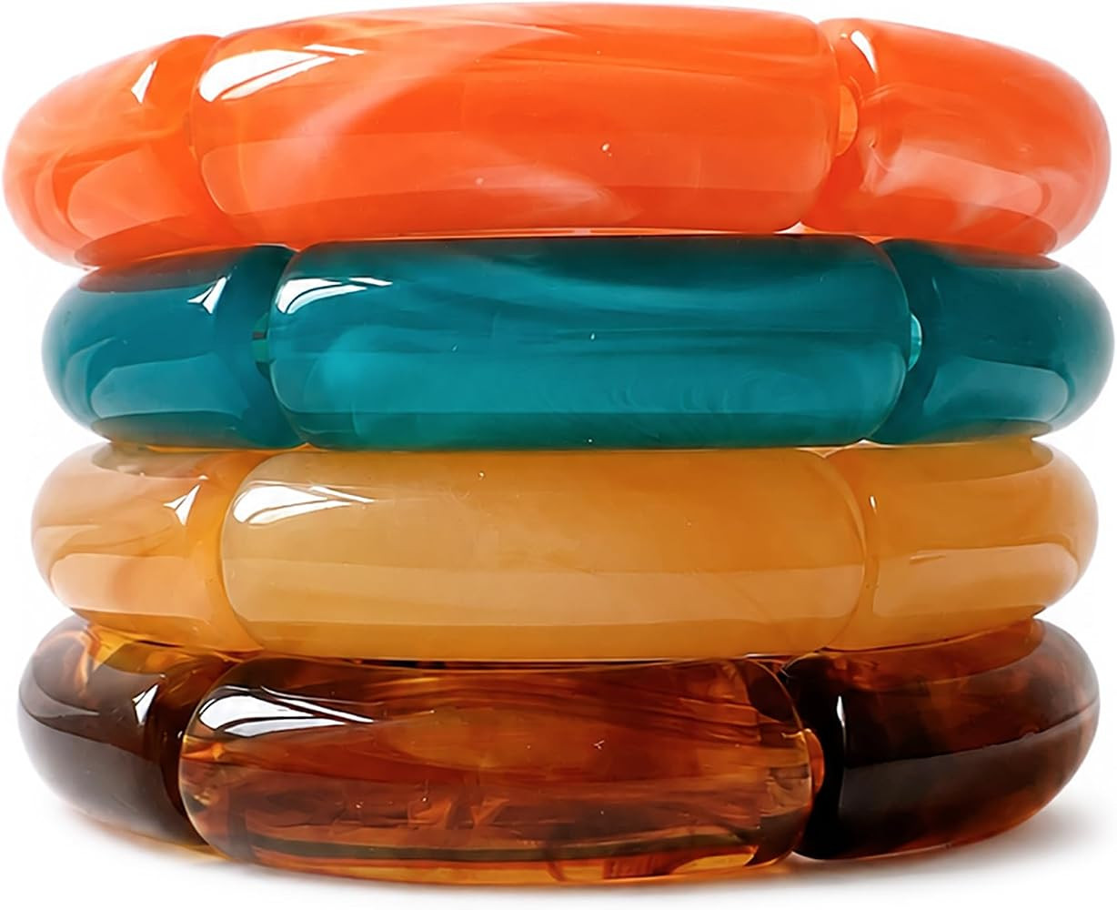 iF YOU 6pcs Chunky Acrylic Bangle Bracelets for Women, Resin Bamboo Brown Stretchy Bracelet Stack... | Amazon (US)
