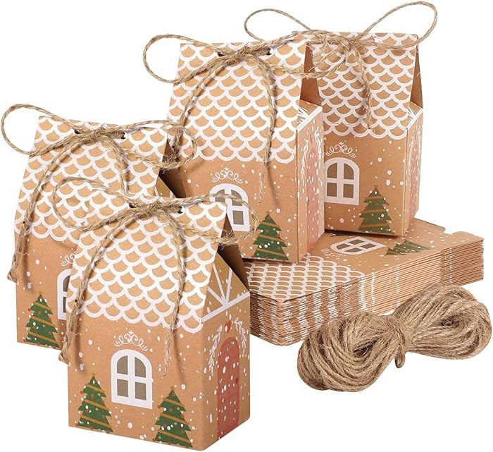 20 Pcs Small Christmas Gingerbread Treat Boxes,Mini Gift Bags,Xmas Kraft Paper Candyboxes With He... | Amazon (US)