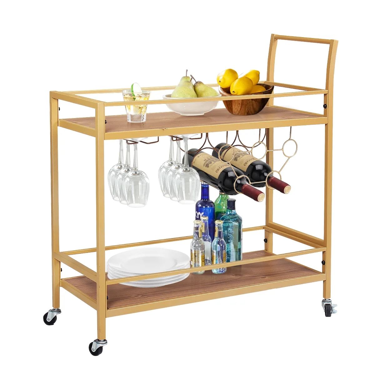 KINGSO Bar Cart for Home Rolling Kitchen Serving Cart with Wine Rack Glass Bottle Holder Mobile L... | Walmart (US)