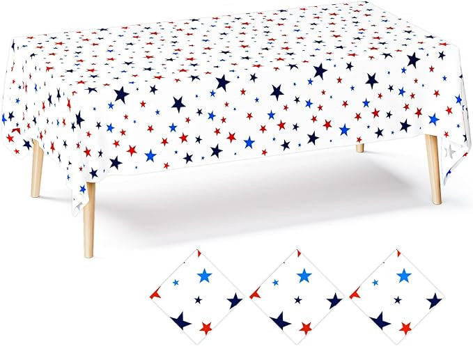 DYLIVeS 4th of July Patriotic Party Tablecloth, American Blue and Red Stars Disposable Plastic Ta... | Amazon (US)