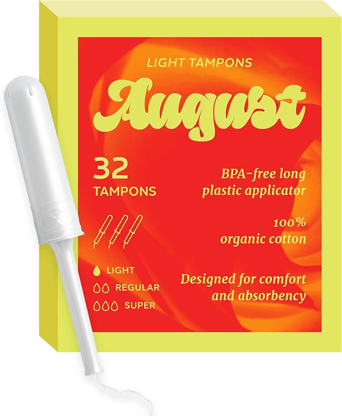 August Organic Cotton Tampons, Light tampons, BPA Free Long Applicators, Non-Toxic Organic tampon... | Amazon (US)