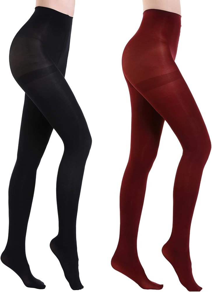 HA WA 2 Pairs Semi Opaque Tights, Winter Control Top 40D Microfiber Leggings for women | Amazon (US)