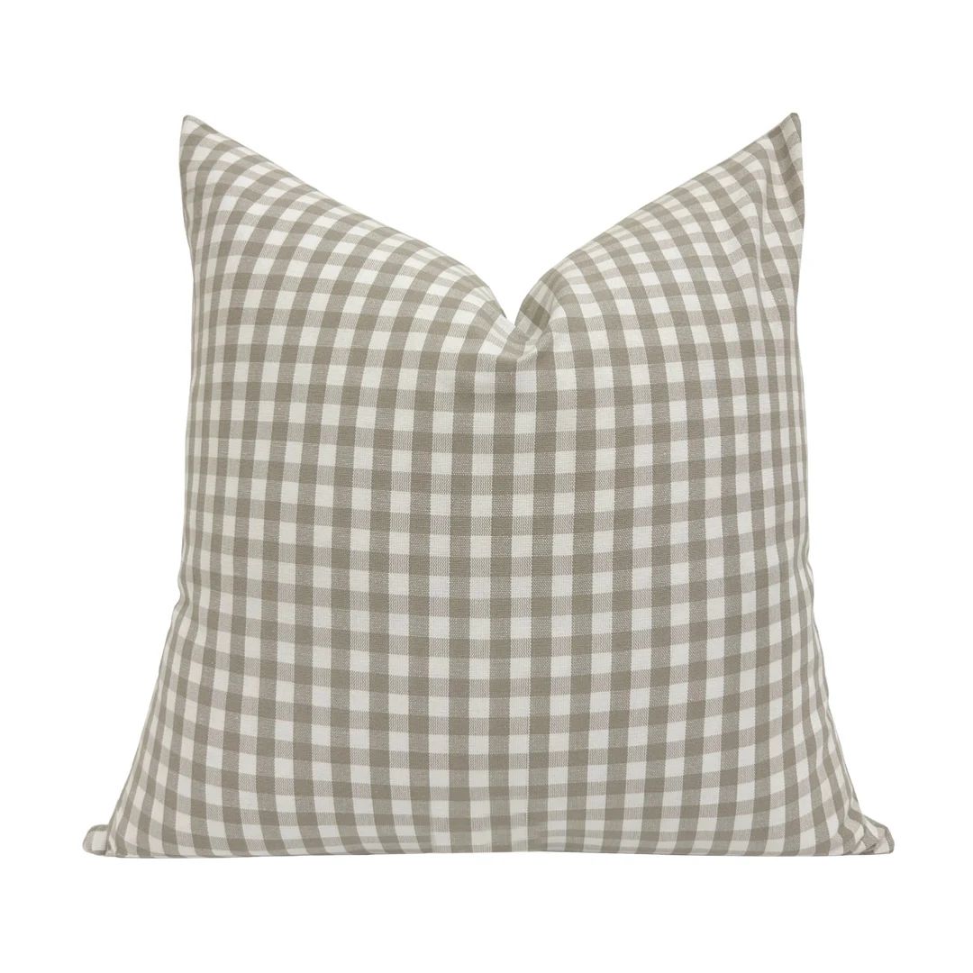 RACHEL Taupe Gingham Check Pillow Cover Designer Pillow - Etsy | Etsy (US)