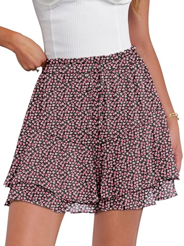 Caracilia Skorts for Women Boho Casual Beach Mini Skirts Summer Floral Ruffle Chiffon Flowy Short... | Amazon (US)