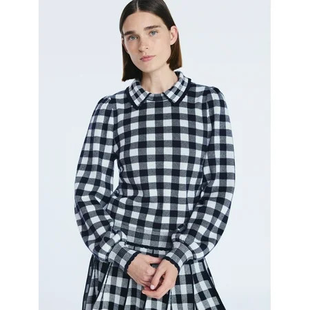 Free Assembly Women's Collared Sweater with Long Puff Sleeves, Midweight, Sizes XS-XXL | Walmart (US)