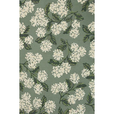 Rifle Paper Co. x Loloi Floral Handmade Looped Wool Area Rug in Hydrangea Sage | Wayfair North America