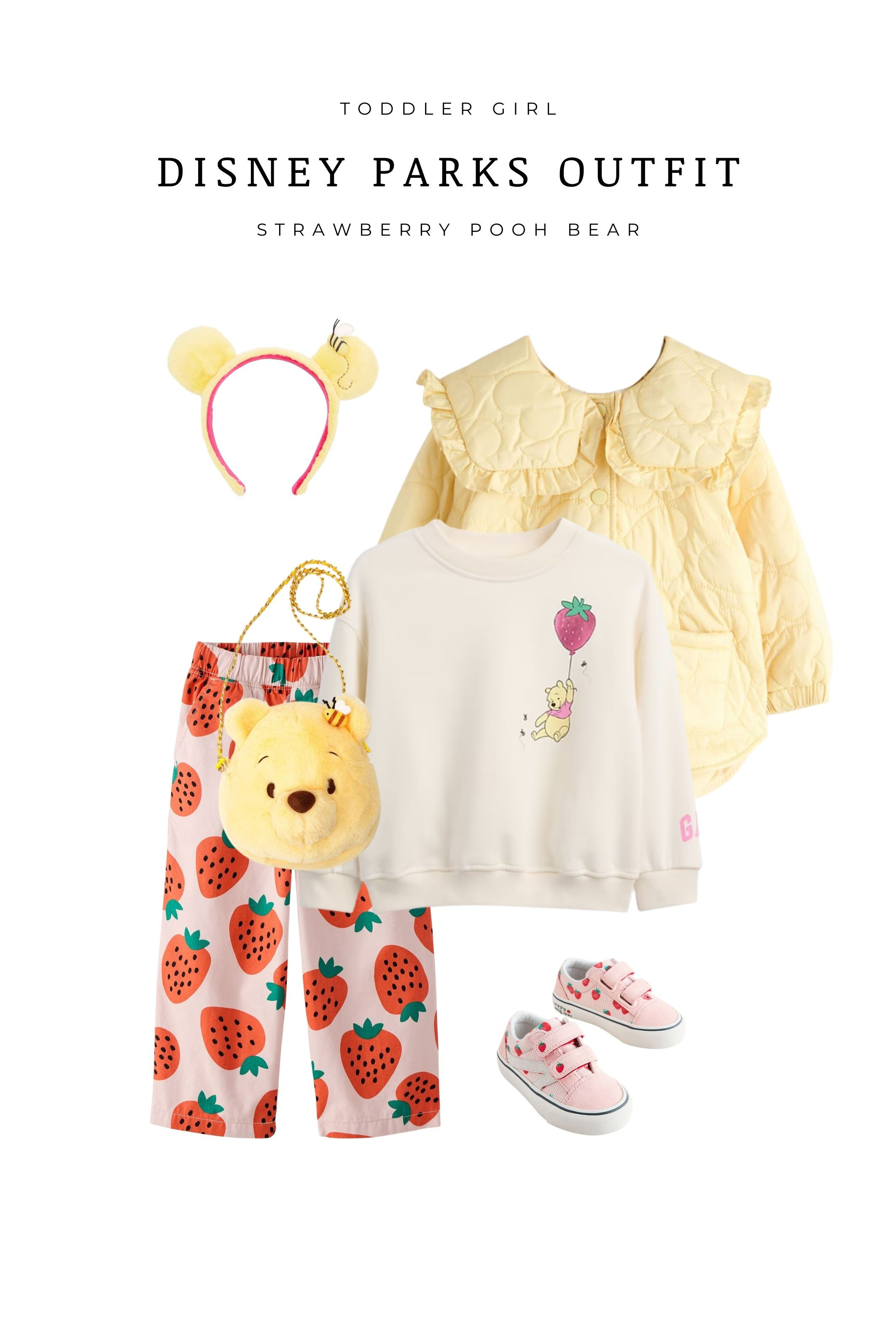  The cutest toddler Disney Parks outfit inspired by Strawberry Pooh Bear 🍓🐻 Perfect for Disneyland or Disney World, this toddler girl outfit features a cozy Pooh sweatshirt, strawberry print pants, lightweight quilted jacket, comfy sneakers, and a Pooh bear bag for park days. Ideal for toddlers who love Winnie the Pooh, character outfits without costumes, and comfortable Disney park looks for little girls. 

 

#LTKTravel #LTKKids #LTKU