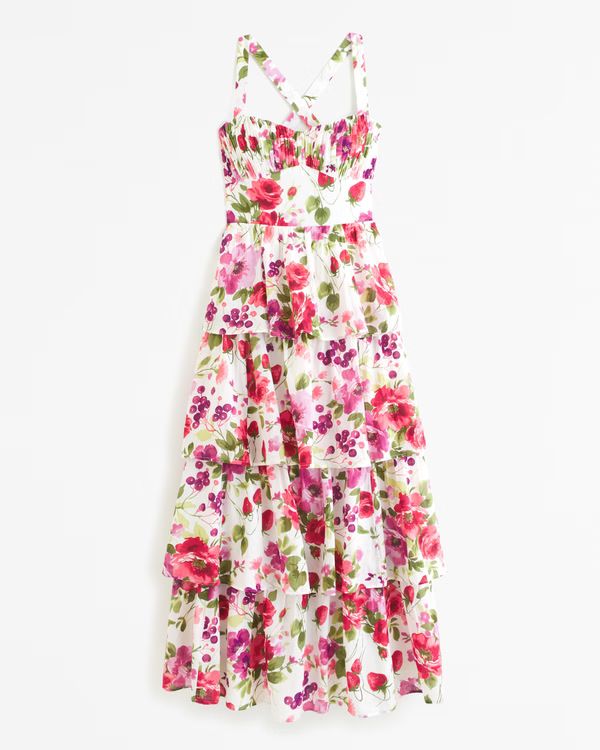 Lace-Up Back Tiered Maxi Dress | Abercrombie & Fitch (US)