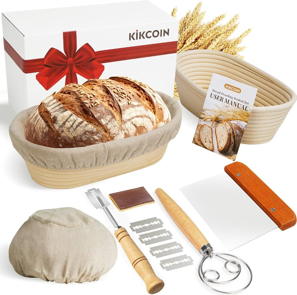 KIKCOIN Banneton Bread Proofing Basket, 10 Inch Oval Sourdough Bread Baking Supplies, Sourdough P... | Amazon (US)