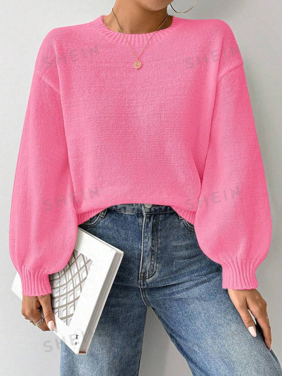 SHEIN Essnce Loose Round-Neck Lantern Sleeveharmony Drop Shoulderknitted Sweater | SHEIN
