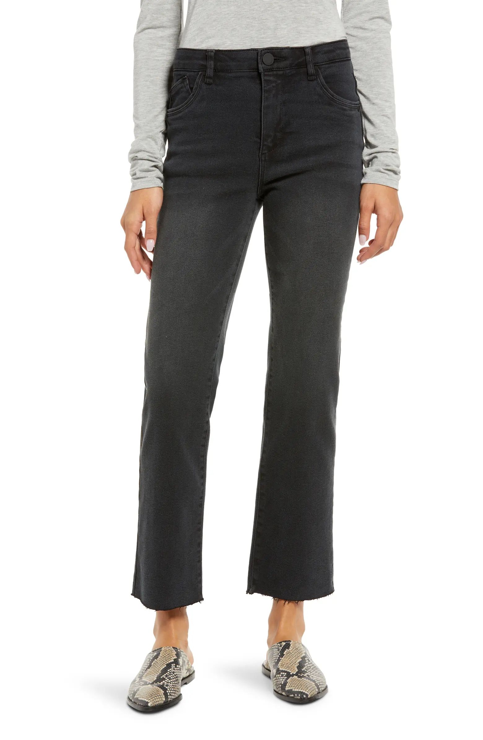 Rock laid-back vintage style in slim-fitting bootcut jeans featuring a super-high waist, raw hems... | Nordstrom