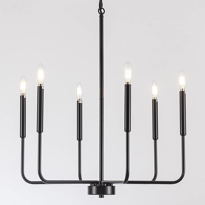 Black Chandelier,Modern Farmhouse Chandeliers for Dining Room 6-Lights Matt Rustic Black Candle P... | Amazon (US)