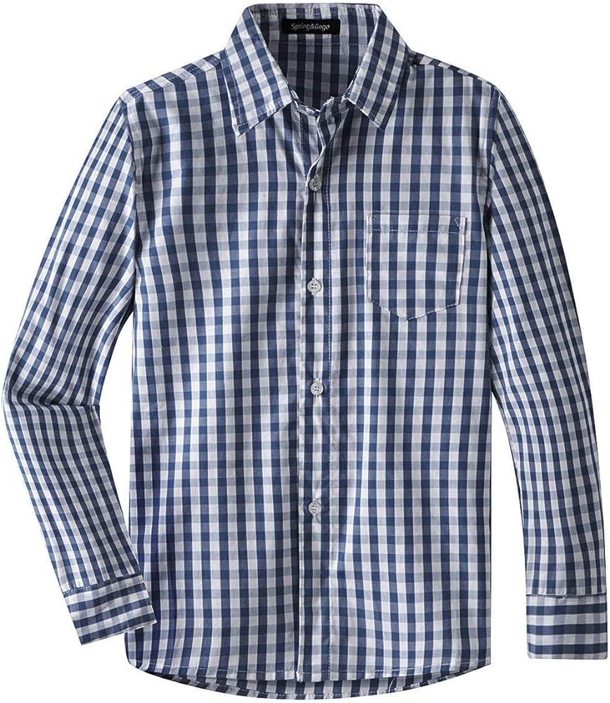 Spring&Gege Boys' Long Sleeve Plaid Poplin Button Down Shirt | Amazon (US)