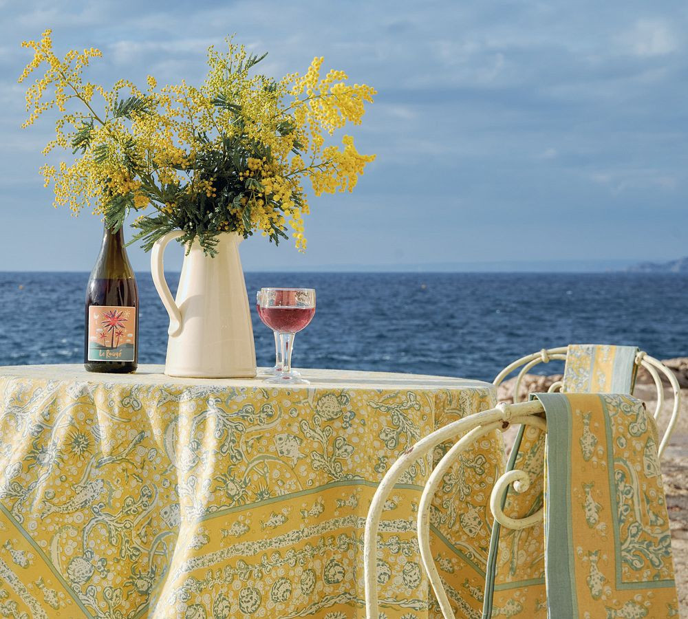 La Mer Block Print Cotton Tablecloth | Pottery Barn (US)