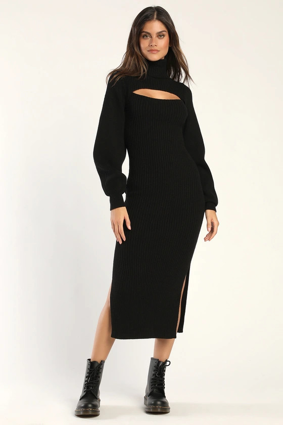 Warm Companion Black Ribbed Knit Bodycon Midi Sweater Dress | Lulus (US)
