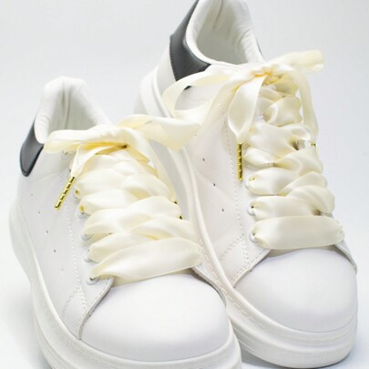 1 paire de lacets de chaussures en soie larges de 2 cm, lacets plats réversibles en satin tressé, en noir, blanc et multicolore | SHEIN