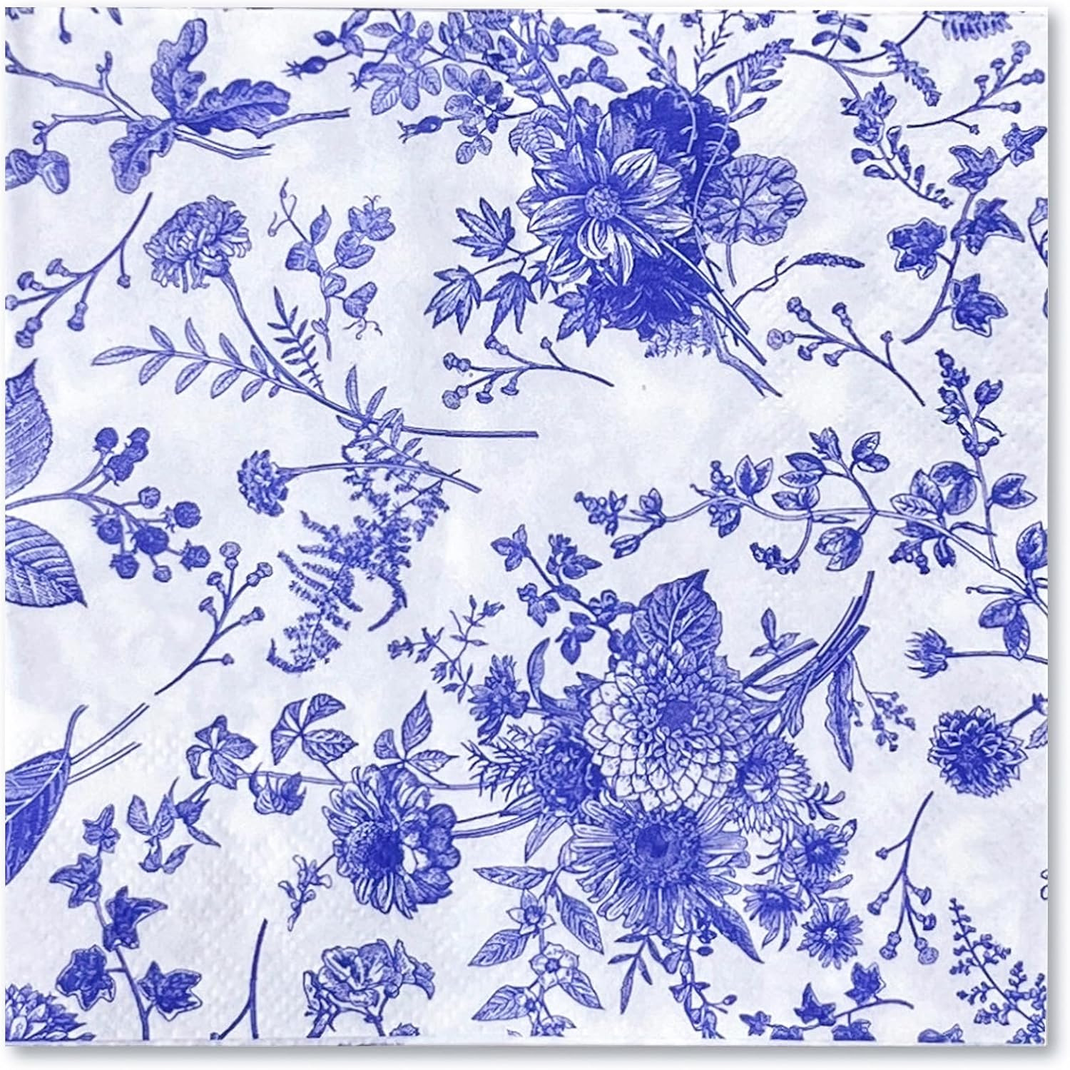 WRAPAHOLIC 25Pcs Blue Floral Cocktail Napkins - Blue and White Toile Paper Napkins for Bridal, Ba... | Amazon (US)
