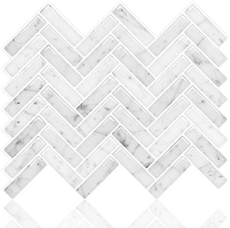 STICKGOO Peel and Stick Tile Backsplash, Sky Marble Herringbone Adhesive Backsplash Tiles, Stick ... | Amazon (US)