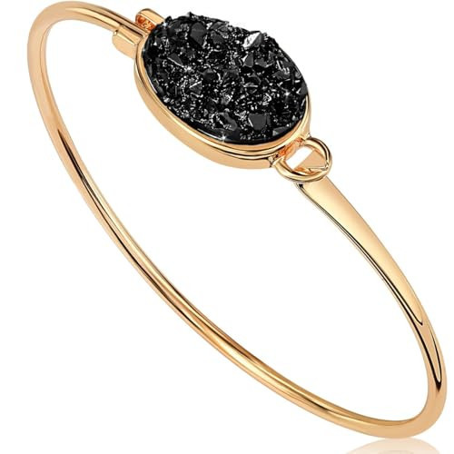 Black and Gold Tone Bracelets for Woman - Black and Gold Tone Bracelet for Women, Faux Druzy Cuff, Simple Boho Bangle, Bohemian Sparkly Stackable Simulated Druzy Bangle, Statement Arm Jewelry | Amazon (US)