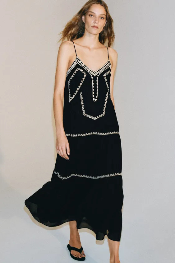 ZW COLLECTION EMBROIDERED LONG DRESS | Zara US