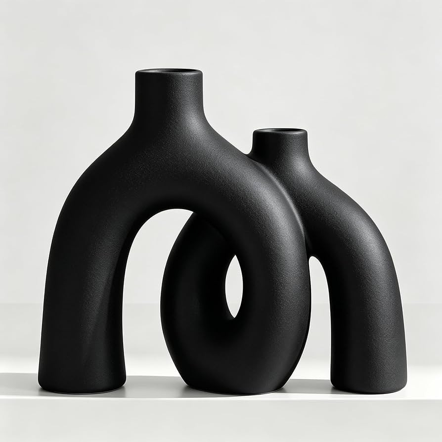 Hug Donut Decorative Ceramic Vase Set for Flower or Home Decor (Black) | Amazon (US)