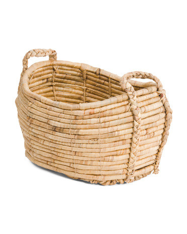 Chunky Bound Water Hyacinth Basket With Handles | TJ Maxx