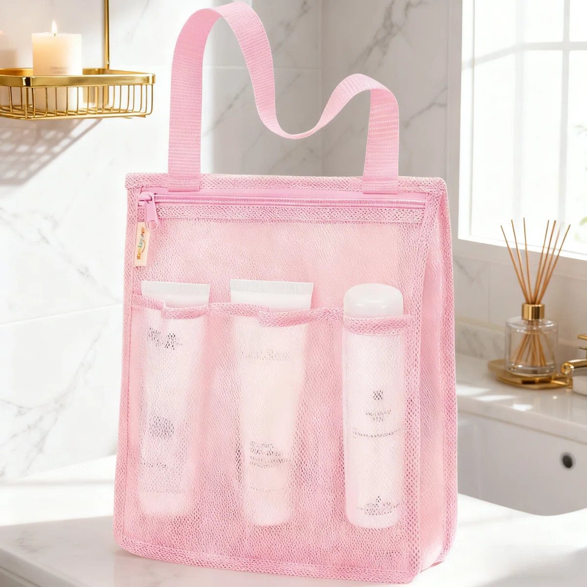 Mesh Shower Caddy Portable, Gym Travel Camp Dorm Room Essentials For Women And College Girl, Pink... | Wayfair North America