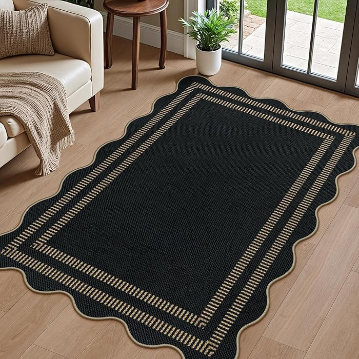 Modern Easy Jute 3x5 Outdoor Patio Rug, Black Washable Rugs for Entryway Indoor Kitchen Rugs, Far... | Amazon (US)