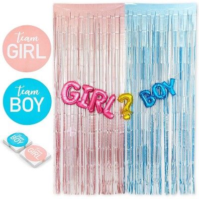 85pcs Gender Reveal Party Decorations Set - Pink & Blue Metallic Fringe Curtains Tinsel Backdrop,... | Target