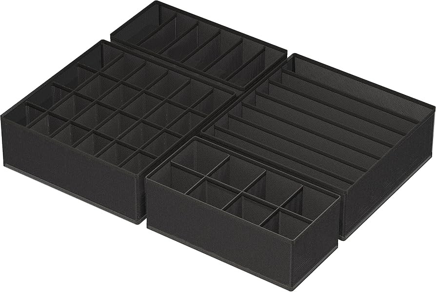 SimpleHouseware Closet Underwear Organizer Drawer Divider 4 Set, Black | Amazon (US)