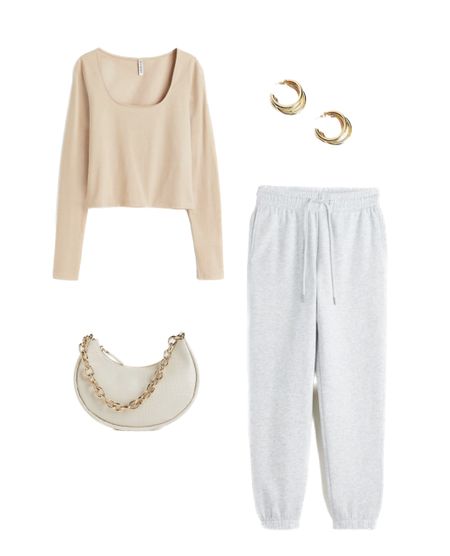 School outfit, winter fashion, 2023 fashion, basics , gold hoops , gold jewelry, sweatpants , longsleeve , beige , H&M , outfit inspo , outfit inspiration,bag, spring 2023, spring fashion , grey joggers 

#LTKfit #LTKstyletip #LTKFind