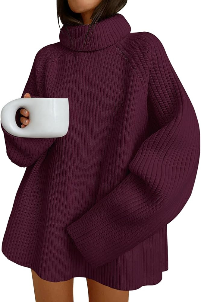 ANRABESS Women's Turtleneck Long Sleeve Oversized Sweater Casual Loose Fit Ribbed Knit Tunic Pull... | Amazon (US)
