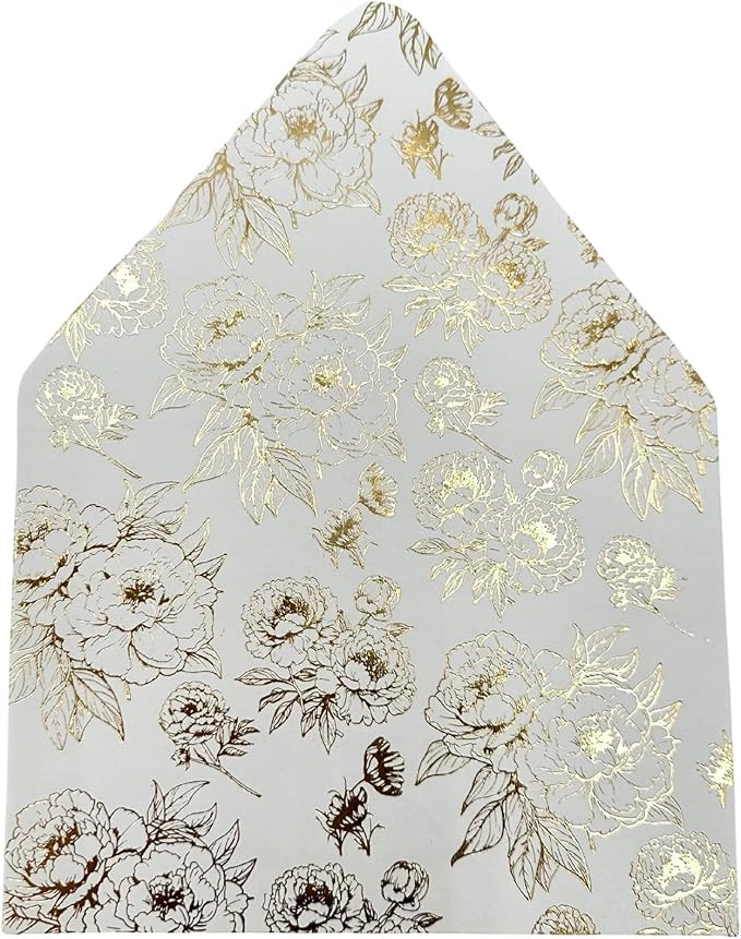 A7 Euro Flap Envelope Liners for 5x7 Insert, 50 Pack, Wedding Invitaion (Gold Foil Floral) | Amazon (US)