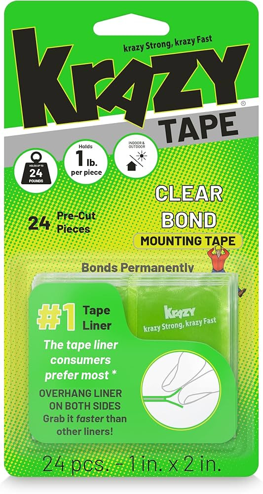krAzy Tape Clear Bond Mounting Tape, Double Sided Tape, 1" x 2" Clear Strips (Pack of 24 Pre-Cut ... | Amazon (US)