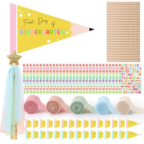 24 Set First Day of School Flag DIY 2025 Back to School Pennants Last Day Of Preschool Kindergarten Sign With Ribbons Ruler Make Your Own School Photo Prop for Kids Classroom Decoration | Amazon (US)