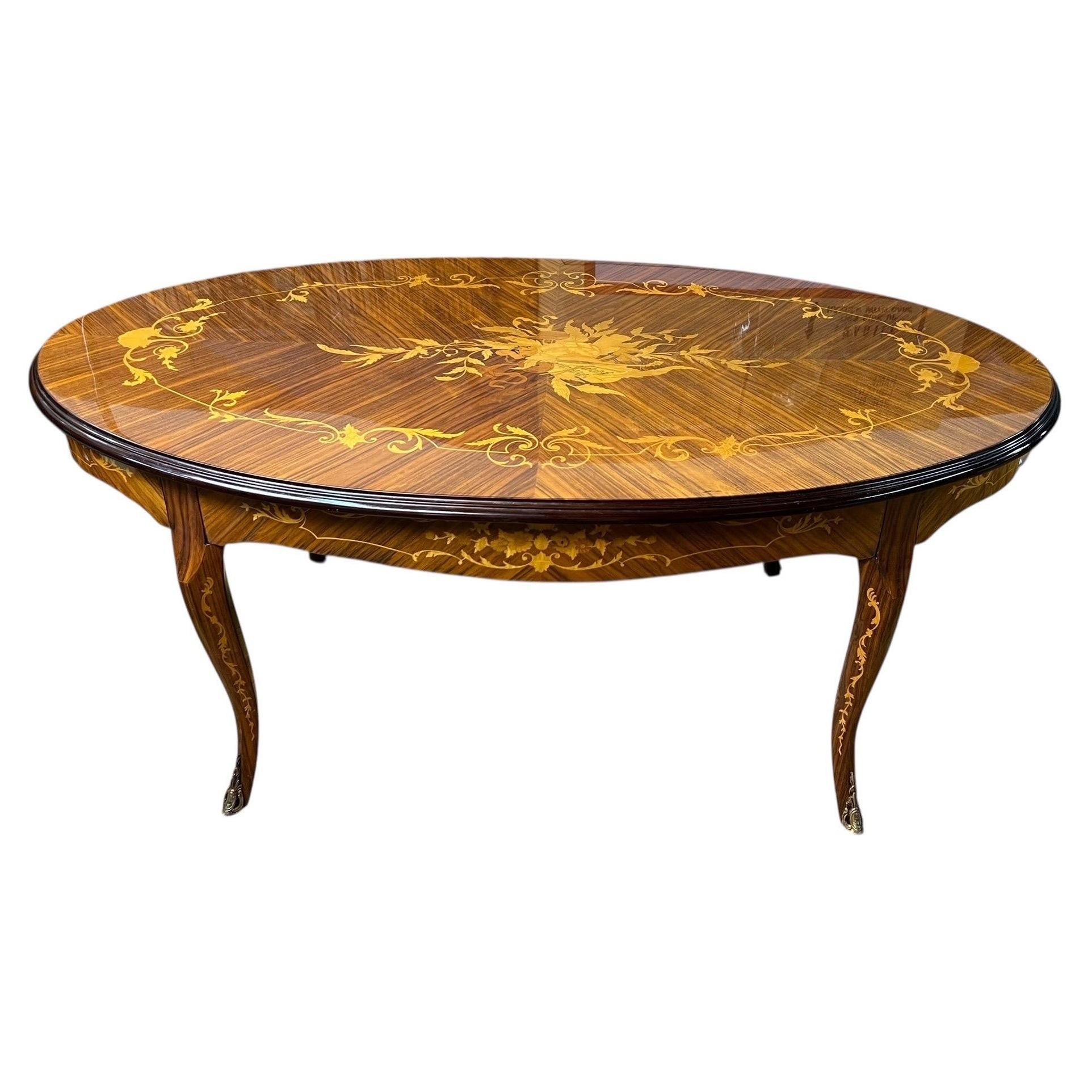 Mid Century Inlaid Italian Oval Coffee Table | 1stDibs