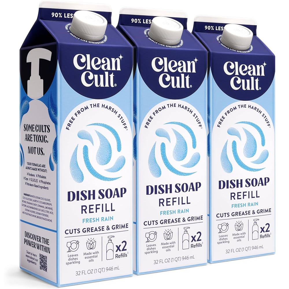 Cleancult Dish Soap Liquid Refill (32oz, 3 Pack) - Plant Based Cleaning Power - Dish Soap that Cu... | Amazon (US)