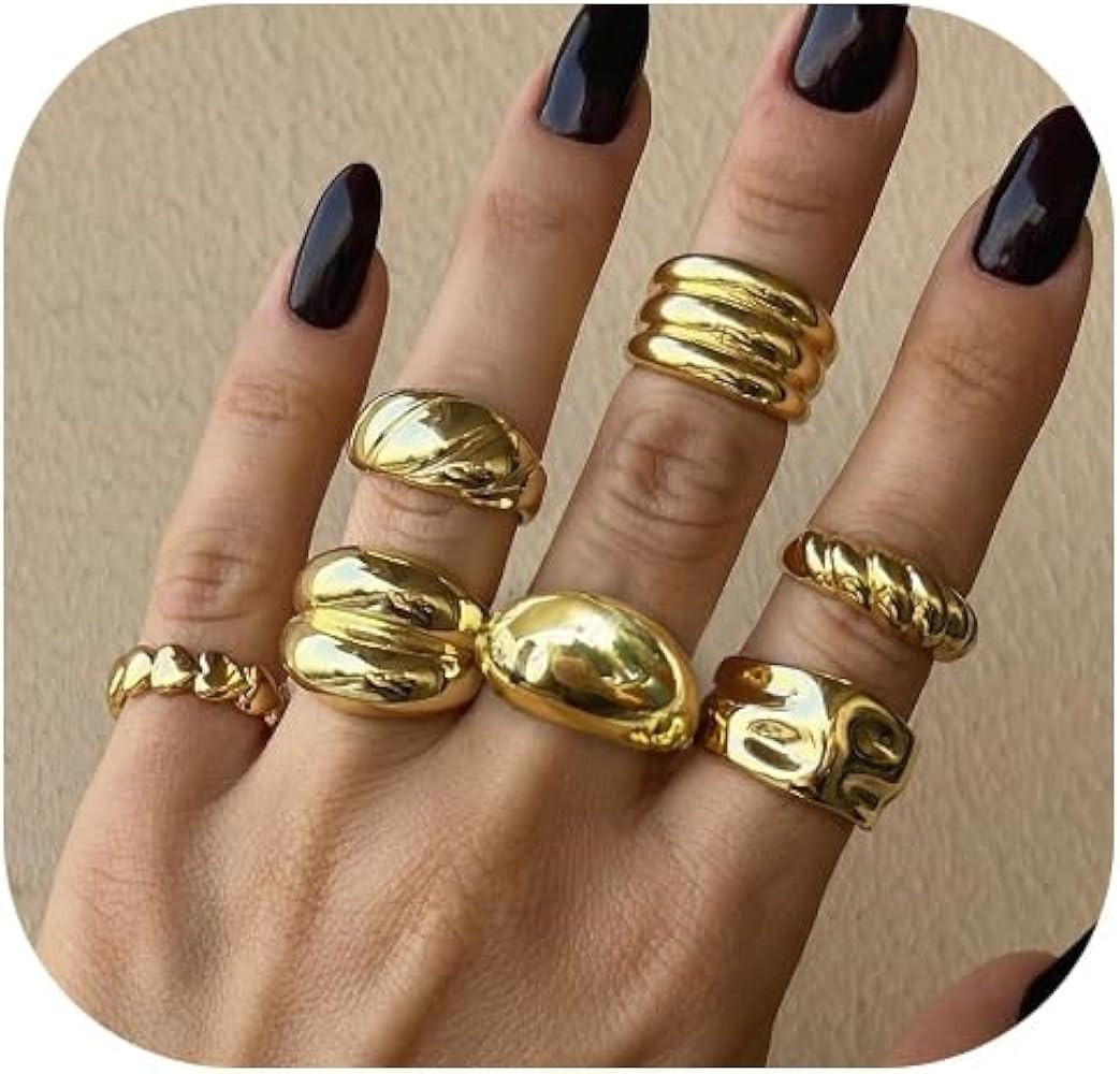 17 MILE Chunky Gold Stackable Rings for Women Non Tarnish, 18K Gold-Plated Statement Open Stackin... | Amazon (US)