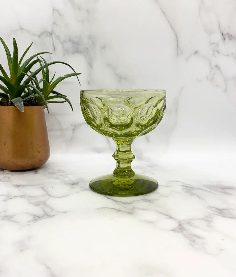 4 Vintage Green Coupe Glasses Provincial Green Imperial Glass - Etsy | Etsy (US)