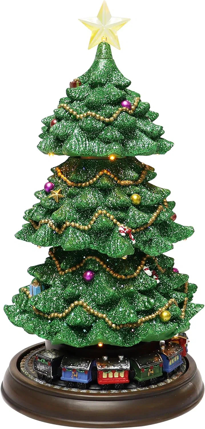 15.7"H Animated Tiered Christmas Tree (Tiers) - LED Lights, 8 Music, Adapter - Hand-Painted Resin | Wayfair North America