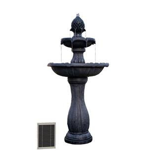 44 in H Fiberglass/Resin 2-Tier Solar Water Fountain w/Solar Panel and Auto-Shut Off Pump, Solar Garden Fountain, Black | The Home Depot