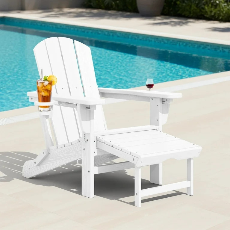KINGYES Folding Adjustable Adirondack Chair with Retractable Ottoman 2 Cup Holders for Patio Gard... | Walmart (US)