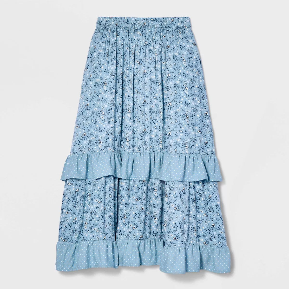 Girls' Tiered Floral Maxi Skirt - Cat & Jack\u2122 Pale Blue XS | Target